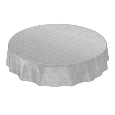 Afbeelding van Anro Tafelkleed Tafelzeil Linnenlook, Tafelzeil, grijs rond 140cm omzoomd