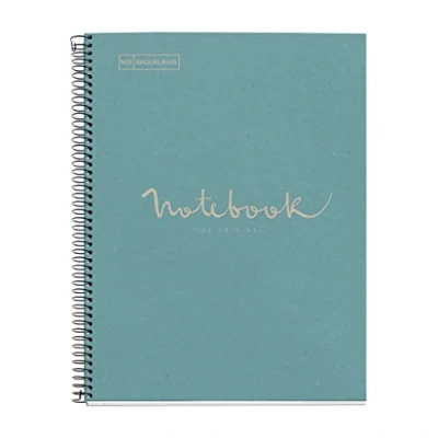Afbeelding van Miquelrius gerecycled notitieboek A4, 80 vellen g/m², horizontaal gelinieerd 7 mm, papier (teruggewonnen na consumptie), 1 gekleurde band, 4 gaten, gerecyclede omslag, eco blauw