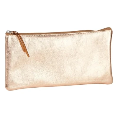 Afbeelding van Clairefontaine 8700C schooletui, plat, koper, iriserend effect, 22 x 11 cm, van echt lamsleer, schoolbenodigdheden, etui met kleurpotloden, pennenhouder