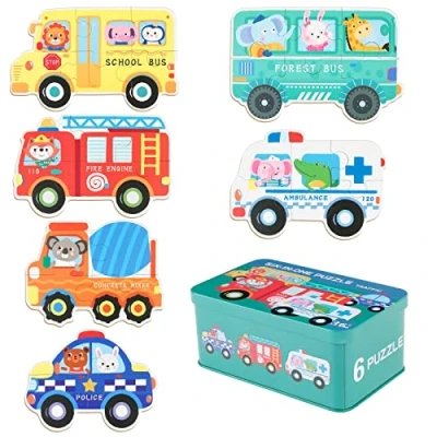 Afbeelding van Victse Set van 6 houten puzzels voor kinderen 1, 2, 3, 4, 5 jaar
