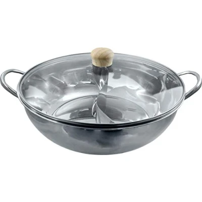 Afbeelding van JADE TEMPLE 17105 Hot Pot Wok van roestvrij staal met glazen deksel, diameter 34 cm