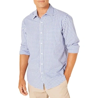 Image de Amazon Essentials Chemise en Popeline à Manches Longues, Style Décontracté, Coupe Standard Men&#039;s, Bleu Blanc À Carreaux, XL