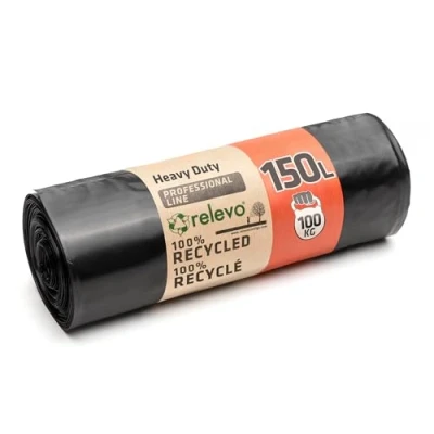Afbeelding van Relevo vuilniszakken, robuuste duurzaam, met draagkracht tot 100 kg, van kunststof, 100% gerecycled, milieuvriendelijk en lekvrij, grote inhoud, 150 l
