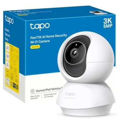 Afbeelding van Tapo C230 Bewakingscamera, 3K, 5 MP, binnen, 360 graden, wifi, 2,4 GHz, AI detectie, nachtzicht, bewegingsdetectie, bidirectionele audio, compatibel met Alexa en Google Assistant MicroSD tot