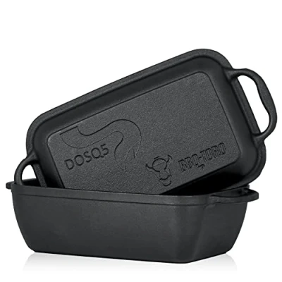 Afbeelding van BBQ Toro gietijzeren braadpan met deksel, 4,5 liter, 2 in 1, pan + braadpan, broodvorm grote vierkante pan, grillpan, oven