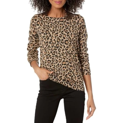Image de Amazon Essentials Chandail léger à manches longues et col ras du cou pour femme (disponible en grande taille), camel guépard, taille M