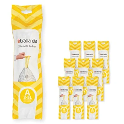 Image de Brabantia Sacs Poubelle PerfectFit Multipack (Code A / 3L) Ultra Résistant, Poignées Coulissantes, 10 rouleaux (200 Sacs)