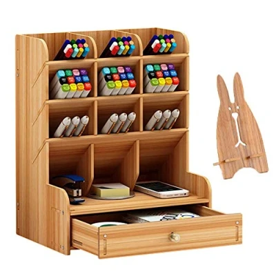 Afbeelding van Houten bureau organizer Multifunctioneel bureaublad briefpapier Pennenhouder Doos voor thuiskantoor Schoolbenodigdheden Opbergrek met lade