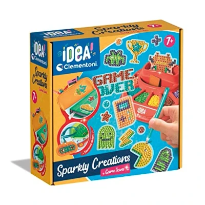 Afbeelding van Clementoni 18774 Idee Sparkly Creations Game Icons Painting Diamond Art Kit Laboratorium edelsteen creatief spel voor kinderen van 7 jaar meertalig