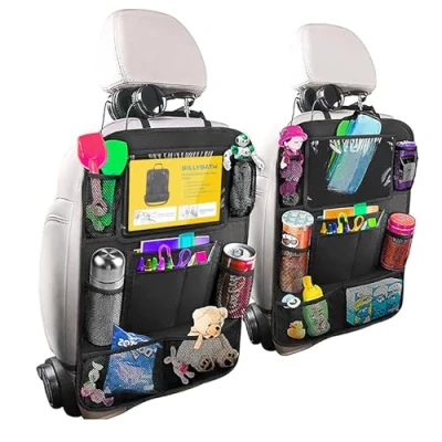 Afbeelding van BillyBath Kinderauto Organiser, 2PCS opbergaccessoires voor in de auto, transparante 10 vaks tablethouder, zwart