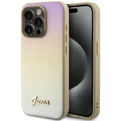 Afbeelding van Guess Iridescent Metal Script Back Case Apple iPhone 15 Pro Max (6.7&quot;) Goud