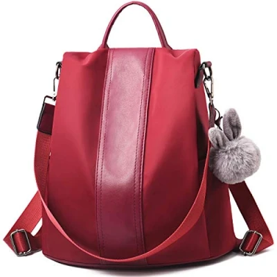 Afbeelding van Charmore Dames Rugzak Waterdichte Nylon Schooltassen Anti diefstal Schoudertassen, Rood,