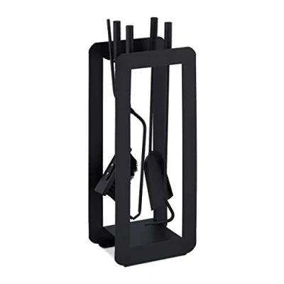 Afbeelding van Relaxdays haardset zwart 5 delige haardaccessoires set haardstel staal