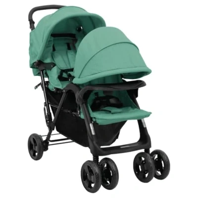 Afbeelding van vidaXL Tweelingkinderwagen tandem staal groen