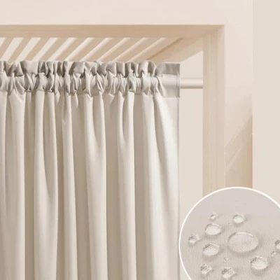 Afbeelding van ROOM99 Garden Line Outdoorgordijn met plooiband, 155 x 200 cm (b h), buitengordijn, weerbestendig, waterdicht, inkijkbescherming, zonwering, winddicht, beige