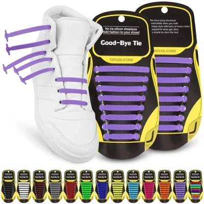 Afbeelding van SULPO Elastische siliconen veters, zonder knopen, vervanging van veters rubberen voor alle schoenen, kinderen en volwassenen, Paars.