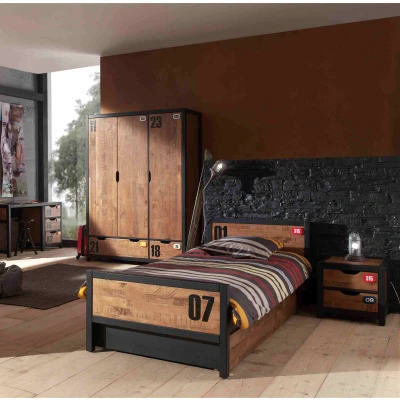 Afbeelding van LUCEVI Alex bed + Lattenbodem Rolbed Nachtkastje 3 Deurs Kleerkast Bruin 90x200 cm