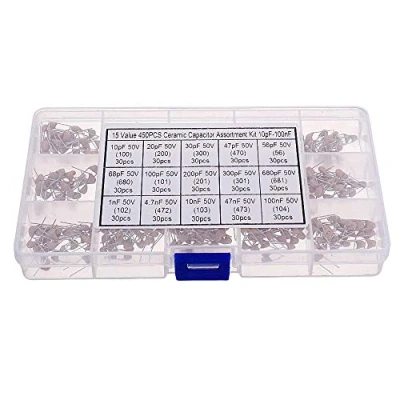 Afbeelding van DollaTek 450 stuks 15 waarde monolithische condensatorset 50 V assortimentskist meerlaags 10 pf tot 100 nf voor elektronische componenten