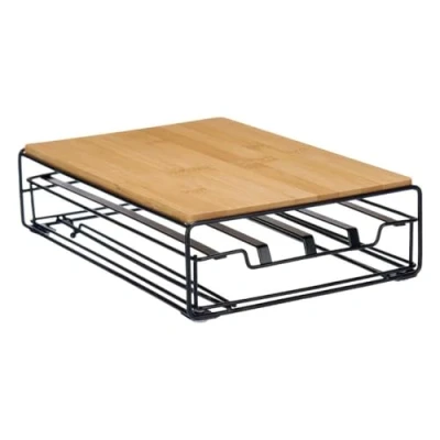 Afbeelding van Koffiecapsule organizer Zwart Natuurlijk Metaal Bamboe 21 x 57 8,5 cm