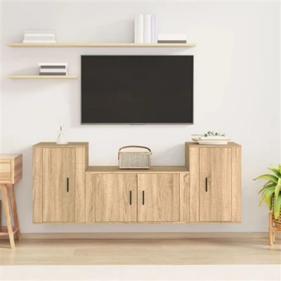Afbeelding van vidaXL Ensemble de Meubles TV 3 pcs, Armoires Télévision Murales, Télé Salon Salle Séjour, Moderne, Chêne Sonoma Bois d&#039;Ingénierie