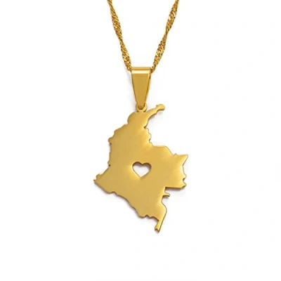Afbeelding van Colombie carte pendentif collier dames/hommes #004521, Acier inoxydable
