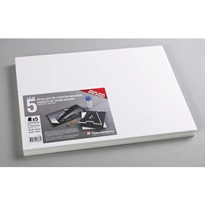 Afbeelding van Clairefontaine 193668C 5 stuks schuimkarton DIN A3 29,7 x 42 cm mm zuurvrij licht en robuust, geschikt voor decoratiewerk, fotolijsten, modelleren) wit