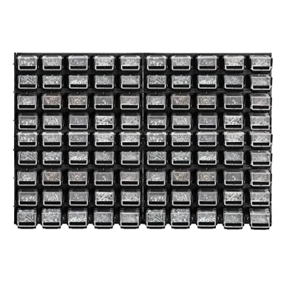 Afbeelding van KADAX Werkplaatswandrek, 116 x 78 cm, opslagsysteem van robuust kunststof, werkplaatsrek, uv bestendig, uittrekbare wandplaten, garagerek (zwart, 90 stuks)