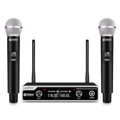 Afbeelding van D Debra UHF UBR 102 PRO Draadloos microfoonsysteem met twee draadloze microfoons, bereik 79,2 m, ruisonderdrukking, voor kerk, vergaderingen, karaoke, bruiloft (batterijen niet inbegrepen)