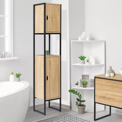 Afbeelding van Meuble colonne salle de bain DETROIT 2 portes design industriel
