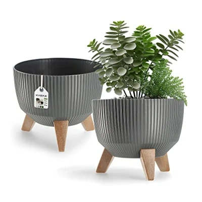 Afbeelding van KADAX Ronde bloempot van kunststof met drie steekhouders, voor balkon, woonkamer (Ø 24 cm, antraciet)