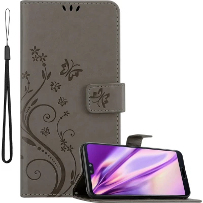 Afbeelding van Cadorabo Hoesje geschikt voor Huawei P20 in BLOEMEN GRIJS Beschermhoes bloemmotief met magnetische sluiting, standfunctie en kaartsleuven Book Case Cover Etui