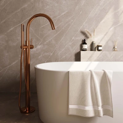 Afbeelding van Brauer Copper carving Staande Badkraan handdouche staaf 1 stand 2 knoppen geborsteld koper