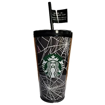 Afbeelding van STARBUCKS Limited Edition exclusieve 2021 Glow in the Dark beker groot spinnenweb 473 ml Halloween