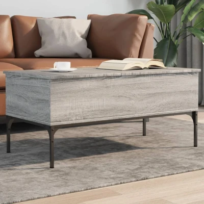 Afbeelding van Salontafel 100x50x45 cm bewerkt hout en metaal grijs sonoma
