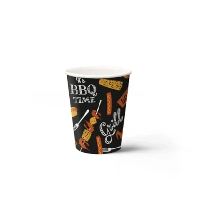 Afbeelding van PAW Wegwerpbekers van papier (250 ml), 8 stuks, ideaal voor bruiloft, kinderfeest, verjaardag, vieringen, druk op papieren bekers waterbasis, barbecuefeest, zwart