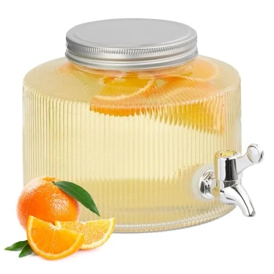 Afbeelding van Relaxdays glazen limonadetap 2,8 liter met tapkraantje deksel reliëf