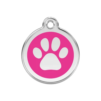 Afbeelding van Paw Print Hot Pink roestvrijstalen hondenpenning medium/gemiddeld dia. 3 cm RedDingo