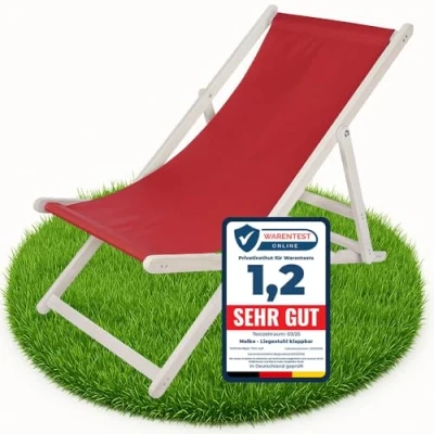 Afbeelding van Melko Houten klapstoel wit rood ligstoel tuin