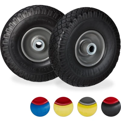 Afbeelding van Relaxdays steekwagenwiel set van 2 stuks rubberband bolderkar 100 kg stalen velg Zwart grijs