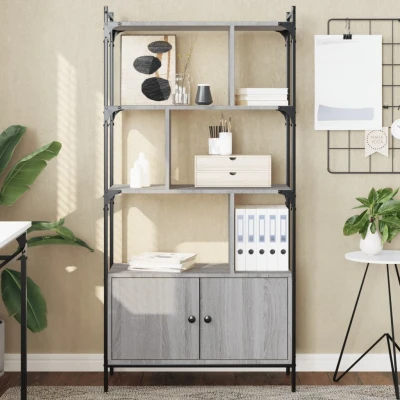 Afbeelding van Boekenkast met deuren 76,5x30x154,5 cm hout grijs sonoma eiken