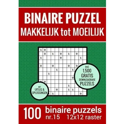Afbeelding van Kerst Cadeau Binaire Puzzel Makkelijk tot Moeilijk Puzzelboek met 100 Binairo‘s NR.15