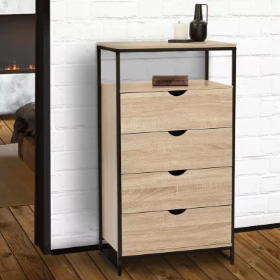 Afbeelding van Chiffonnier 4 tiroirs DETROIT 60 cm commode design industriel avec étagère