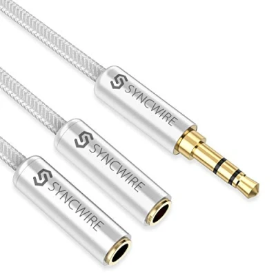 Afbeelding van Syncwire audio splitter Dual Jack 3,5 mm mannelijk naar 2 vrouwelijk, voor koptelefoons, luidsprekers, smartphones, tablets, MP3 spelers en meer, 23 cm zilver