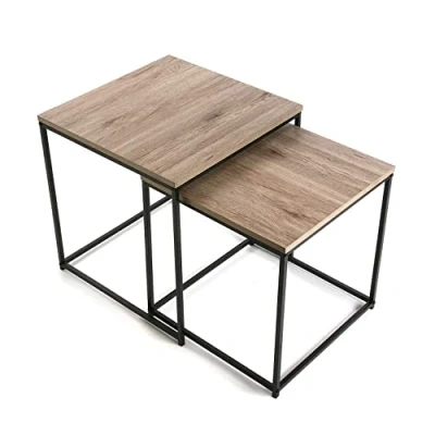 Afbeelding van Versa Cambridge Set van 2 moderne salontafels voor woonkamer, slaapkamer, keuken, 50 x cm, hout en metaal, bruin