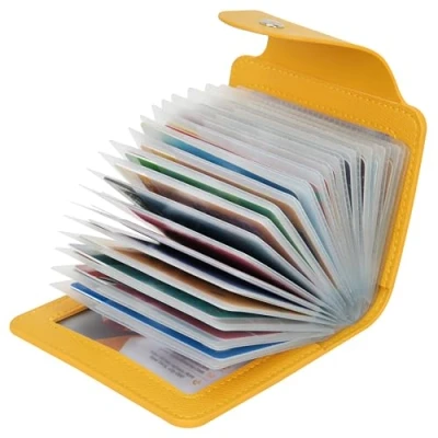 Afbeelding van IHIGOGOFA Creditcardhouder van echt leer, zacht, compact, voor identiteitskaart, bankpas, 40 dikke duurzame plastic hoezen en 2 ID vakken, zwart.