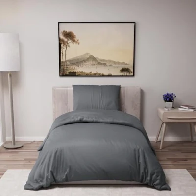 Afbeelding van Dreamzie Beddengoedset met 1 kussensloop 80 x cm, dekbedovertrek 135 200 100% microvezel, chemicaliënvrij Oeko TEX gecertificeerd, eenpersoonsbed, donkergrijs