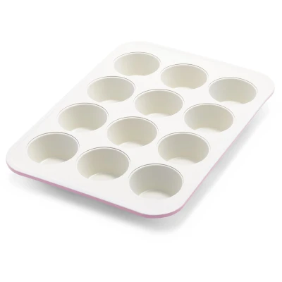 Afbeelding van GreenLife Contour Roze Muffinvorm 12 cups oven anti aanbak PFAS vrij