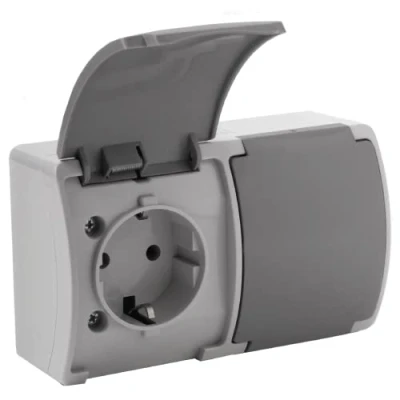 Afbeelding van ORNO OE 7106 stopcontact voor buiten, waterdicht, IP44, opbouwmontage, Schuko productversie (grijs grafiet)