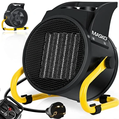 Afbeelding van Masko® Elektrische ventilatorkachel, 2 kW, keramiek, 2000 W, met thermostaat, 3 warmtestanden, voor binnen en buiten