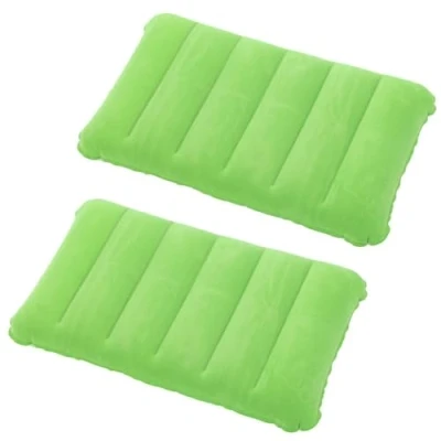 Afbeelding van tintoke Set van 2 fluwelen opblaasbare kussens voor kamperen, reizen, wandelen, groen